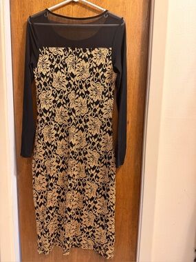 Black and Gold Lace Sheath Dress - Elegant Women's Dress
